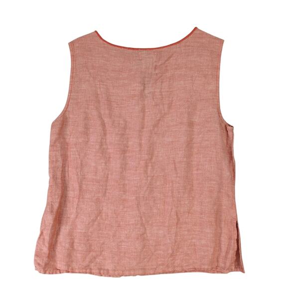 Bass Orange Linen Cotton Tank Top Women's M Keyhole Tie Neck Pleated Shoulder - Picture 2 of 10
